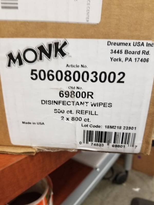 lot 11427 image: Monk Disinfectant Wipes 800 Count Refill-2 Pack