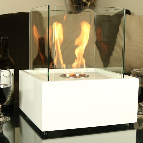 lot 16513 image: Sunnydaze White Large Cubic Ventless Tabletop Bio Ethanol Fireplace