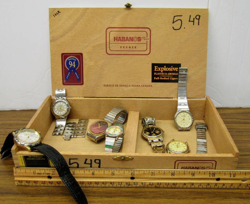 lot 5390 image: Vintage Cigar Box and Wrist Watches