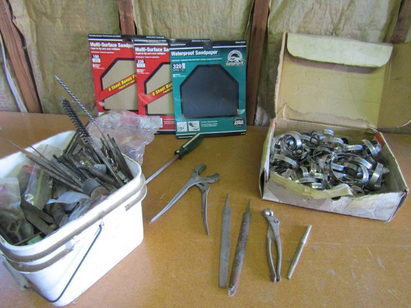 lot 5419 image: Wow- Tool and Material Lot-  Band Clamps-Sand Paper and Lots Of Other Stuff