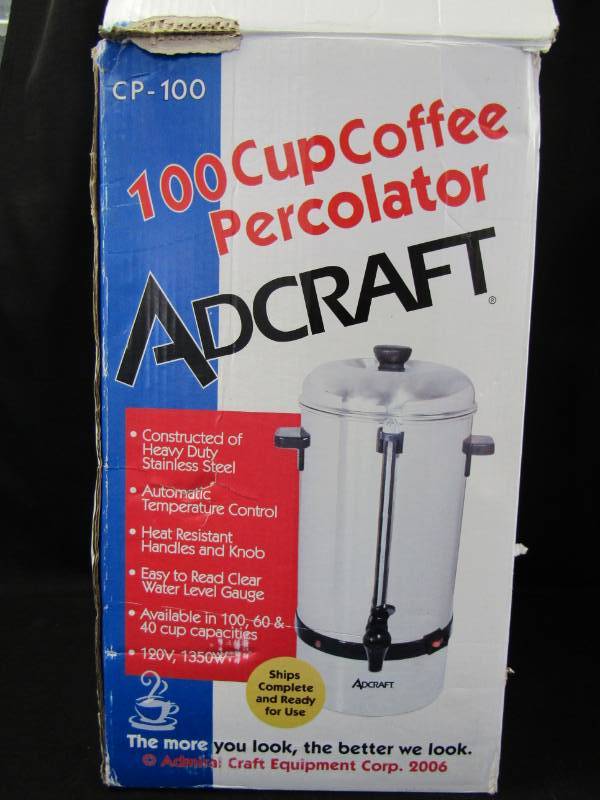 lot 5450 image: 100 Cup Coffee Percolator-  Stainless-  Expensive
