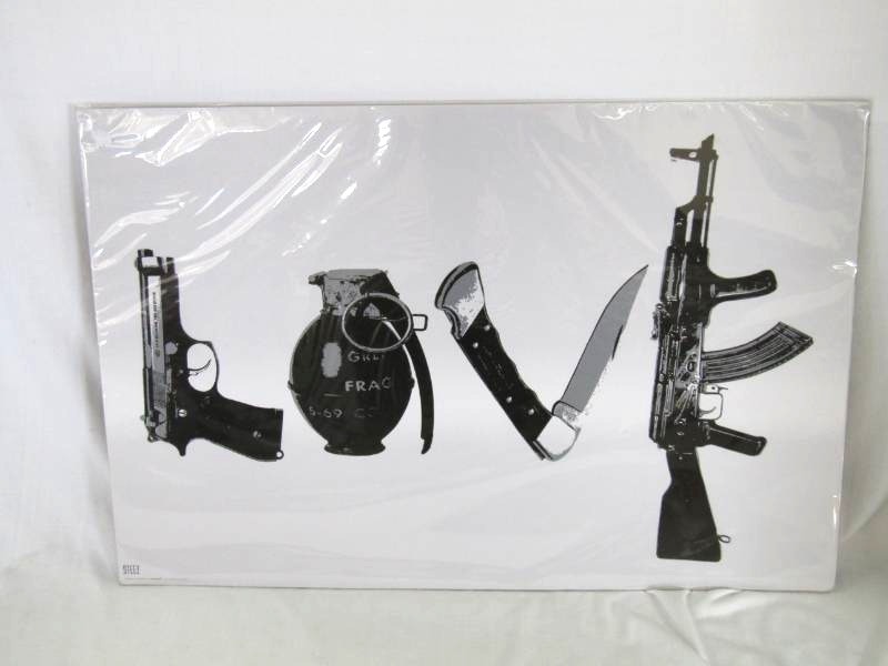 lot 5490 image: Awesome Print- Sealed  LOVE  with Guns and Grenade