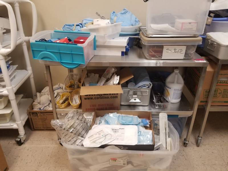 lot 5558 image: Stainless Table With Assorted Medical Supplies
