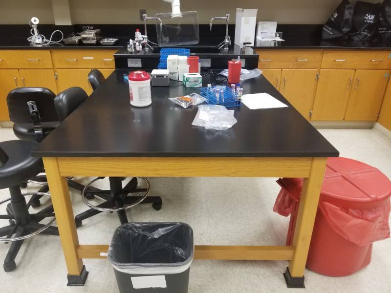lot 3800 image: Lab Table With Sink And Cabinets