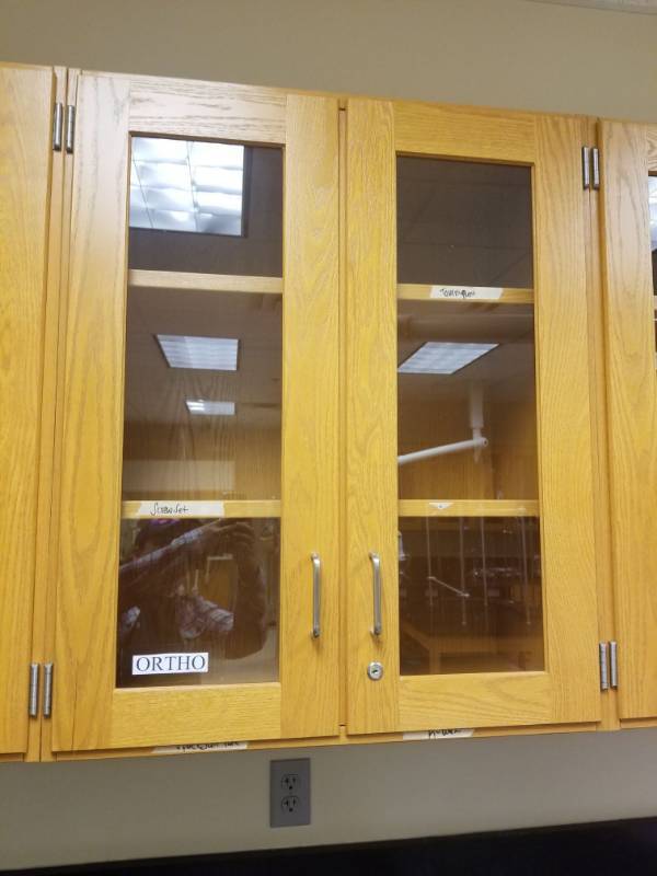 lot 3848 image: Upper Wood Cabinet With Glass Doors