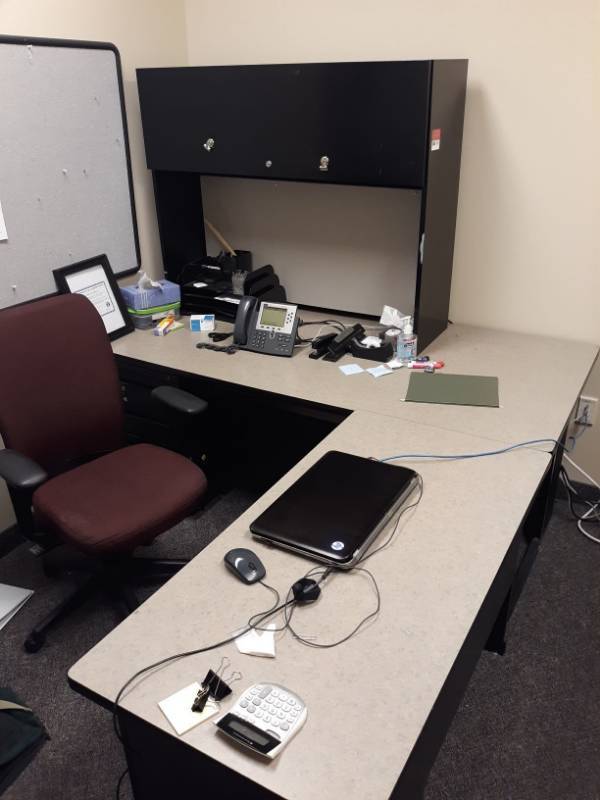 lot 1813 image: L-Shaped Desk, Contents Not Included