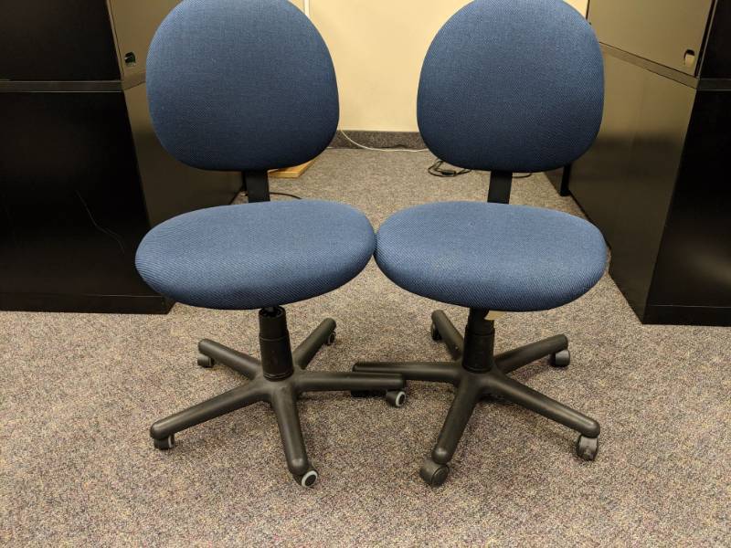 lot 1838 image: (2) Blue Rolling Chairs