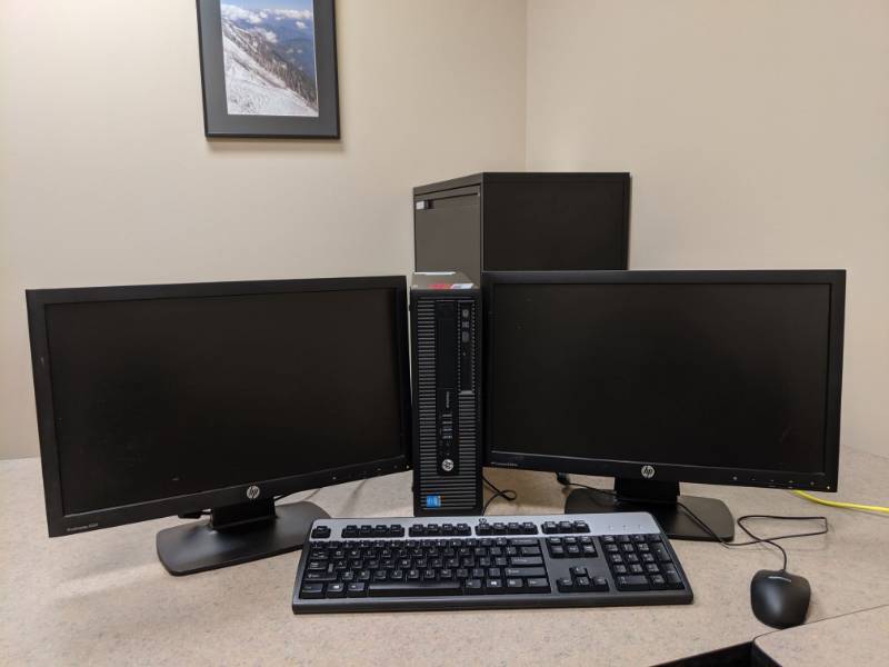 lot 1854 image: (2) HP Monitors, CPU, Keyboard And Mouse