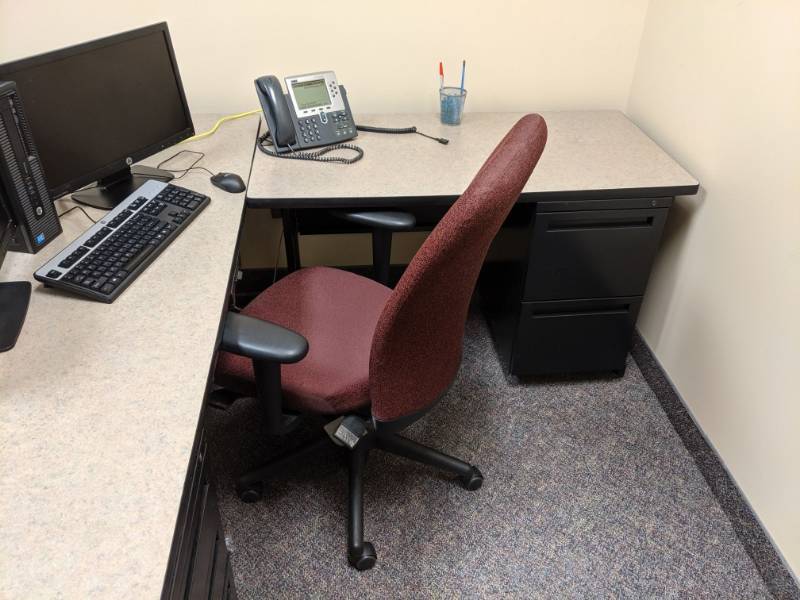 lot 1864 image: File Cabinet, Rolling Computer Chair, L-Shaped Desk And Chair