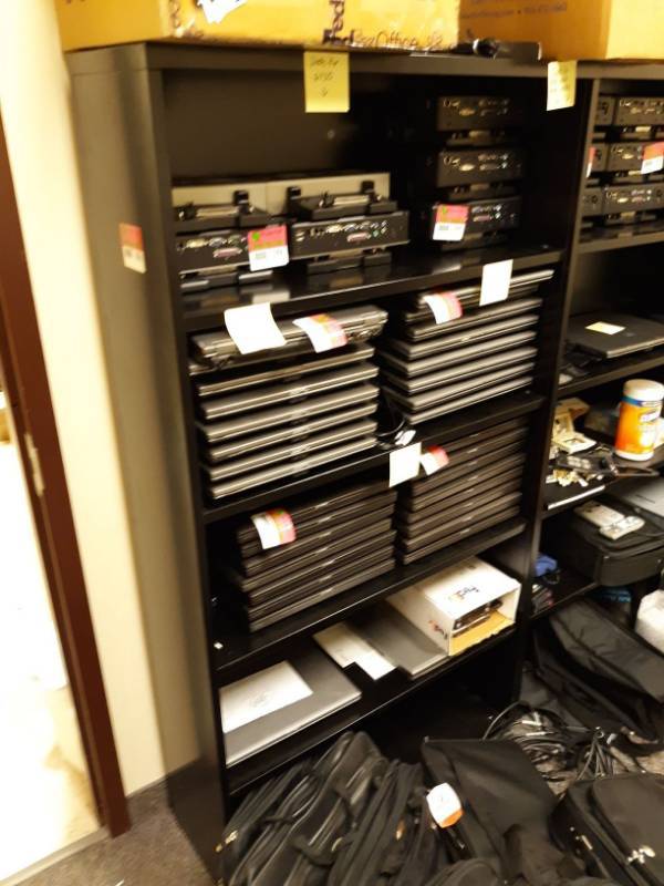 lot 1896 image: Large Black Aluminum Book Shelf Contents not included