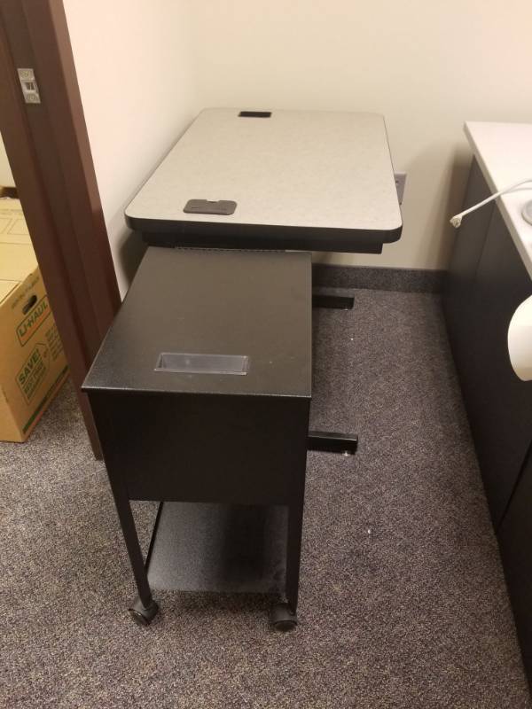 lot 2307 image: Rolling File Cabinet, Small Computer Table