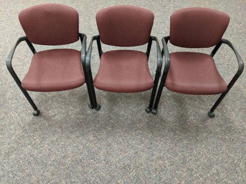 lot 1258 image: (3) Maroon Rolling Chairs