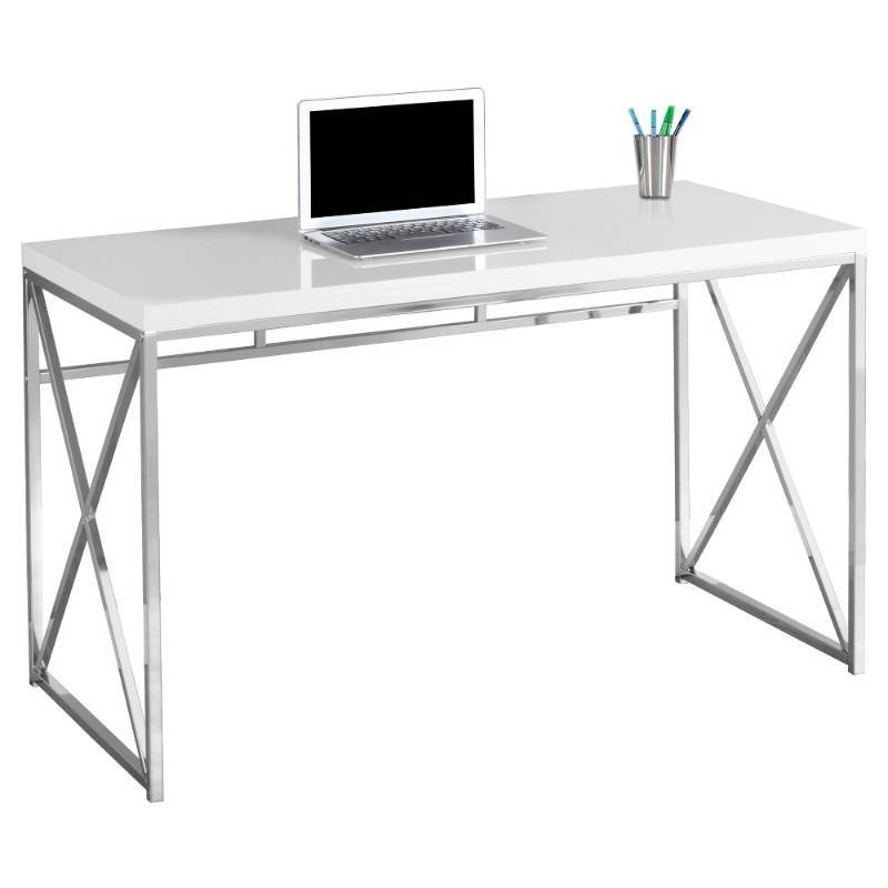 lot 1685 image: Monarch Specialties Chrome Metal Computer Desk- Glossy White