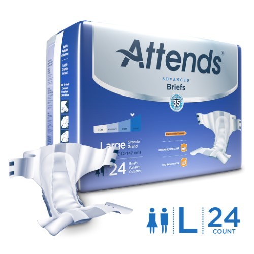lot 1718 image: Lot of Attends Advanced HEAVY Absorbency Adult Diaper Brief L Contoured DDC30 24 Bag