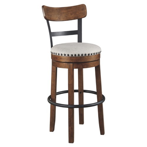 lot 1723 image: Signature Design By Ashley - Valebeck Tall Upholstered Swivel Barstool - Casual Style - Brown
