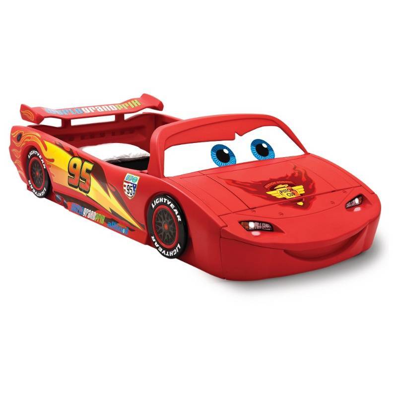lot 1752 image: Delta Children Cars Lightning McQueen Toddler-to-Twin Bed with Lights and Toy Box
