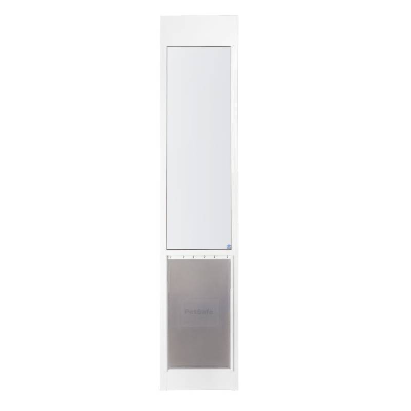 lot 1755 image: PetSafe Freedom Aluminum Patio Panel Sliding White Glass Pet Door, 2.31  W X 81.5 H, X-Large