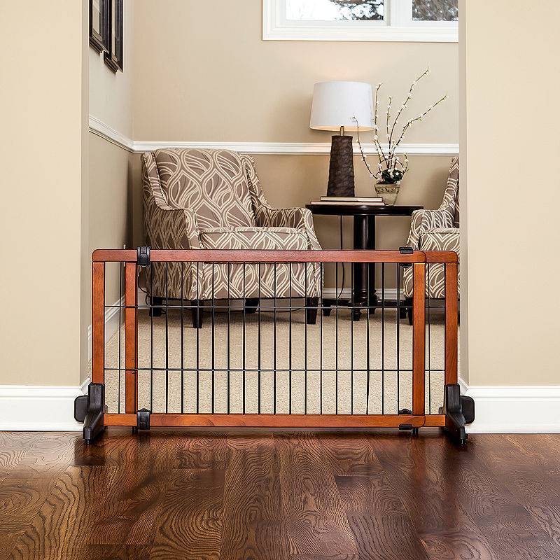 lot 1758 image: Carlson Pet Products 2-in-1 Extra Wide Free Standing Pet Gate, Premium Wood