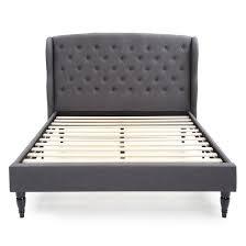 lot 1798 image: Coventry Upholstered Platform Bed  Headboard and Metal Frame with Wood Slat Support  Grey, King