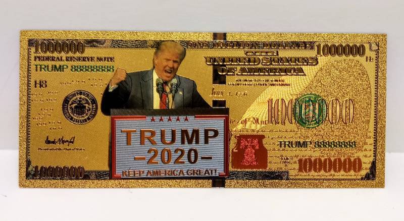 lot 5739 image: 2020 Donald Trump Commemorative Gold Toned Novelty $1,000,000 Bill