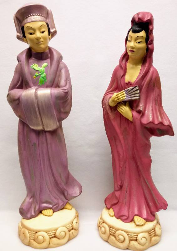 lot 5766 image: 21 Inch Tall  Vintage Oriental Figures  Signed AMP 75