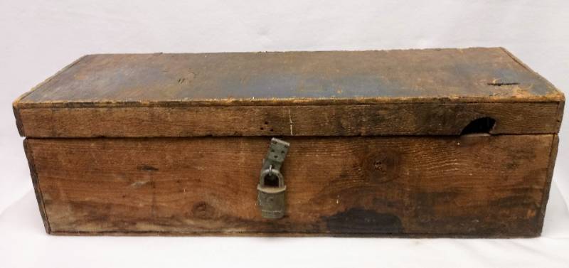 lot 5775 image: Old Long Wood Box w Lock  Ballot Box