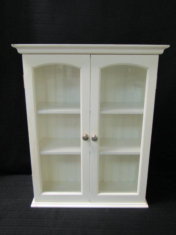 lot 5563 image: Small Counter Top Curio Style Cabinet Shelving