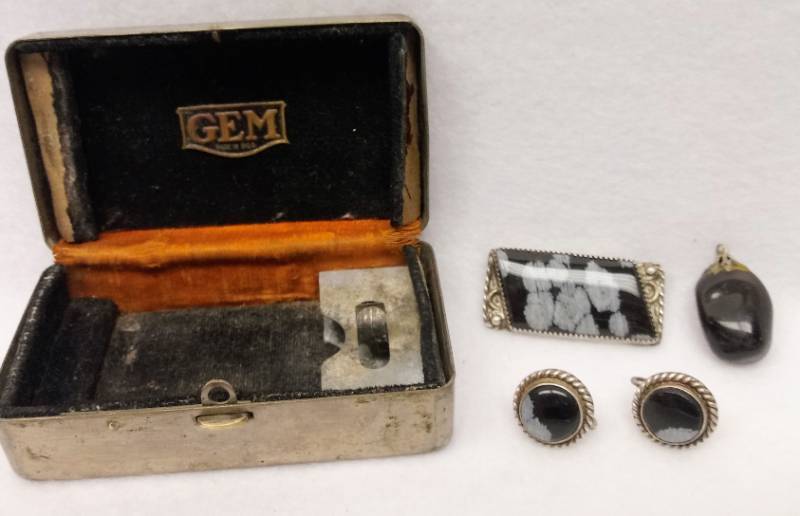 lot 5589 image: WWII Silver Shaving Box and Sterling Screw Back Ear Rings- EXTRA STUFF TOO- Treasures