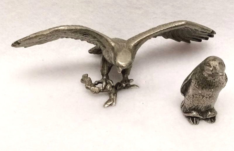lot 5590 image: Pewter Figurines- Penguin and Eagle