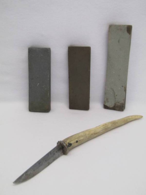 lot 5621 image: Stag Handle Knife and Bonus Whet Stones