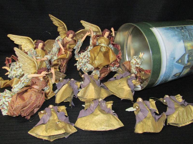 lot 5783 image: Beautiful Angel Ornaments in Christmas Tin