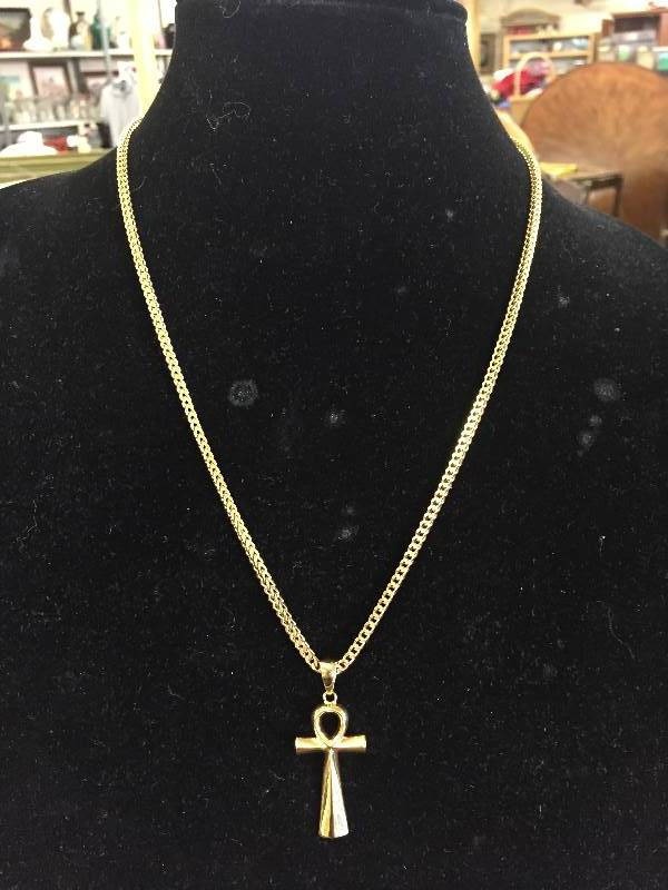 lot 3378 image: 22 18kt gold plated chain with cross
