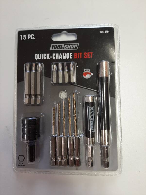 lot 1357 image: Tool Shop Quick Change Drill Bit Set 15 Pc Hex Shank Hold Magnetic Screw Guides