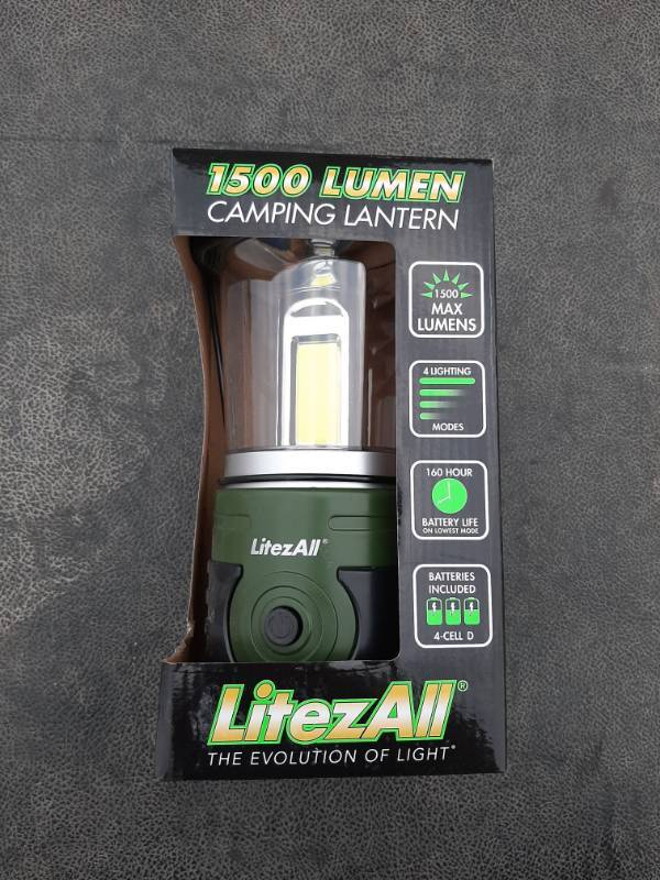 lot 1412 image: Litezall 1500 Lumen Camping Lantern & 4 Lighting Modes Batteries Incl.