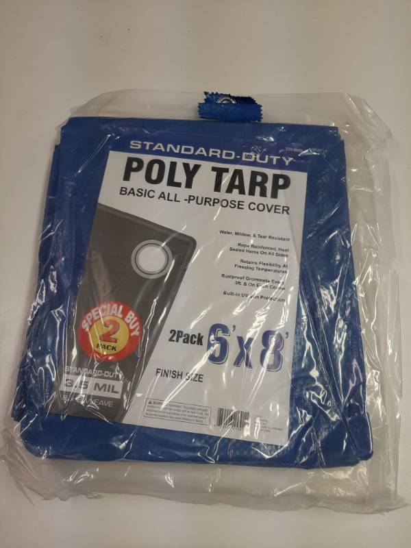 lot 1429 image: 2 Pk 3.5mil Poly Tarp Tarpaulin - Blue - 6 x 8