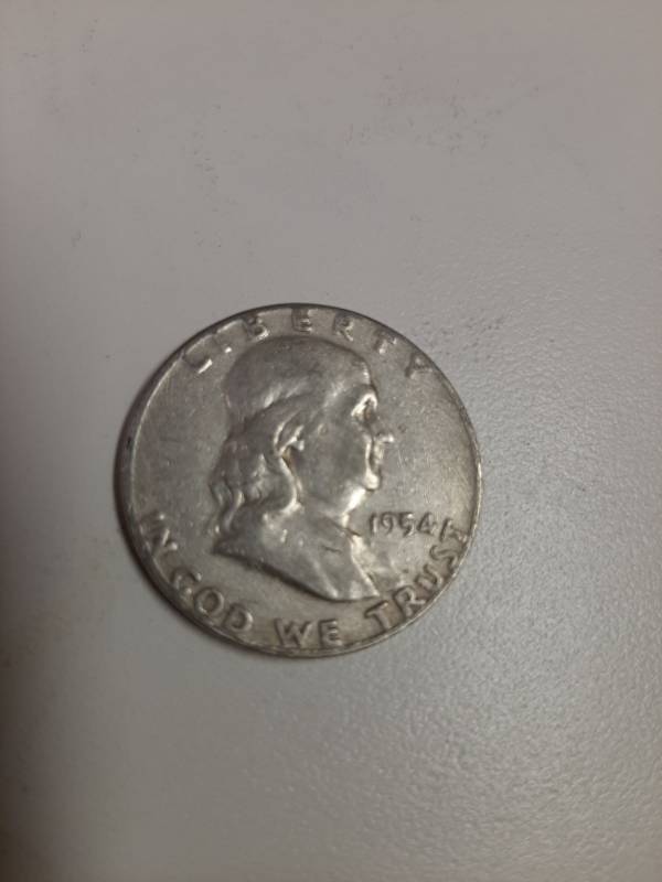 lot 1443 image: 1954 Franklin silver half dollar