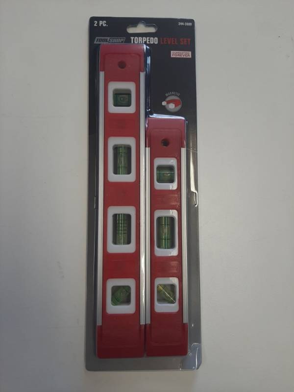 lot 1459 image: Tool Shop 9  Inch & 12  Inch Magnetic 2 Pc. Torpedo Level Set