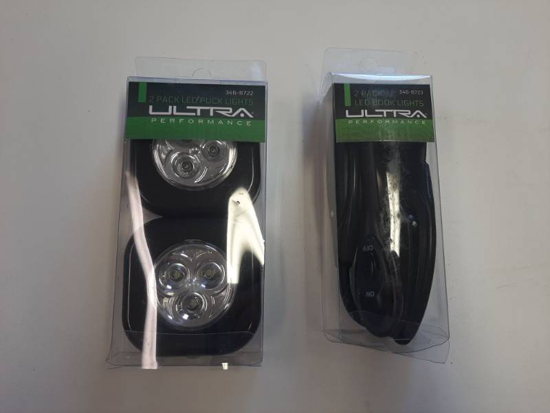 lot 1491 image: Ultra Performance 2 Pack Led Puck Lights Self-adhesive and 2 Pack LED Book Lights