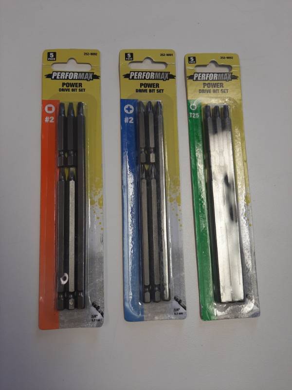 lot 1502 image: (3) Performax 5 Piece Drive Bit Set - Star T25, Square #2, and Phillips #2