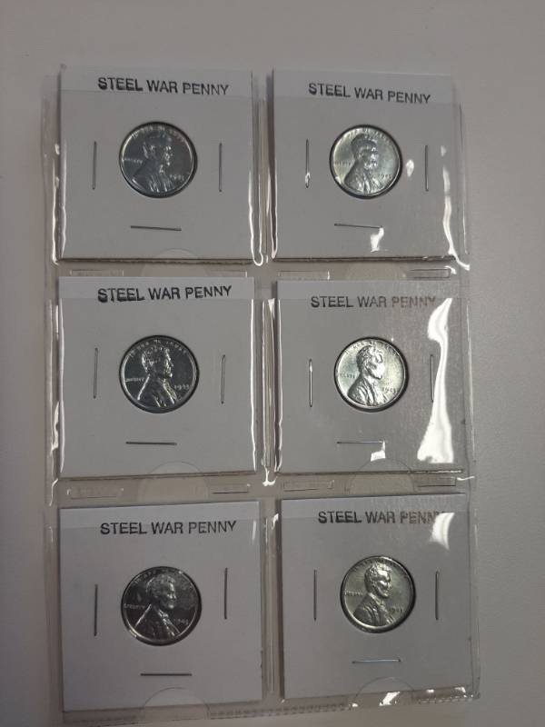 lot 1525 image: Card of 6 steel war penny