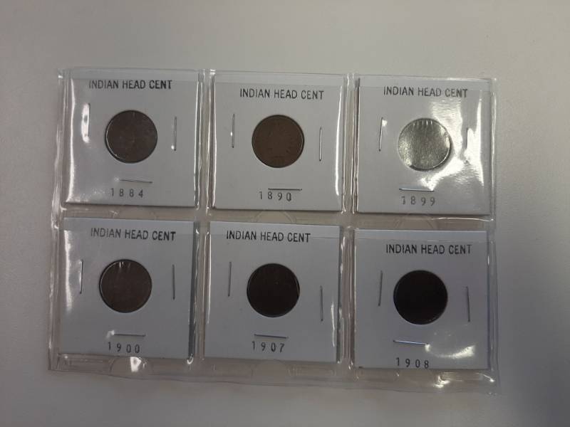 lot 1535 image: Card of 6 Indian Head pennies