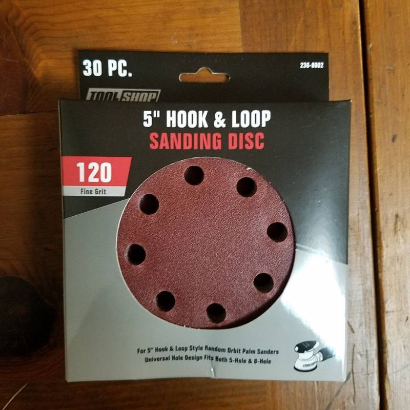 lot 3839 image: Tool Shop 5  120-grit 8-hole Hook & Loop Sanding Disc - 30 Pack
