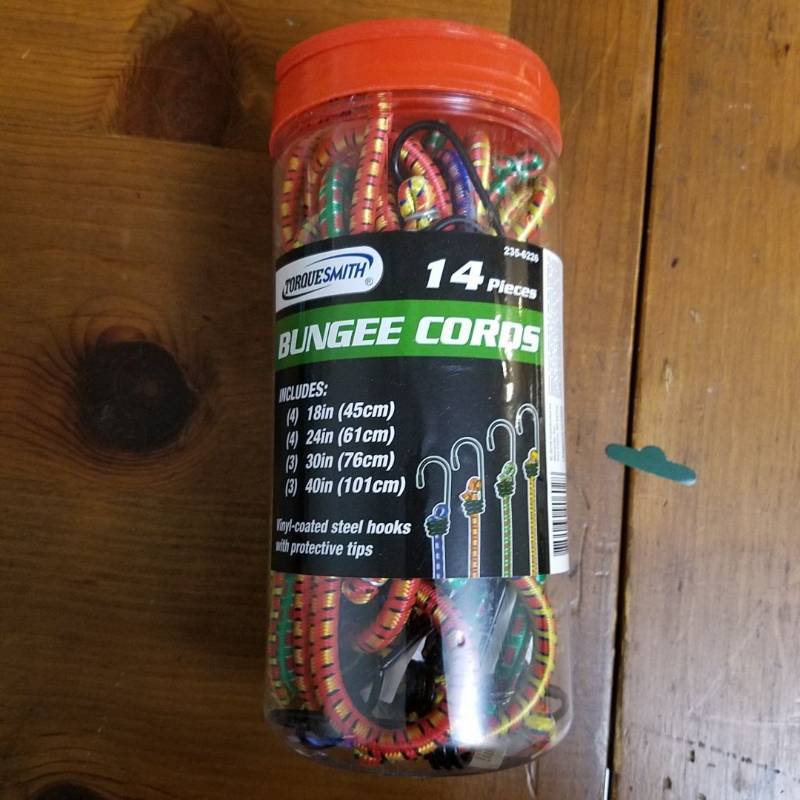 lot 3844 image: 14 Piece Bungee Cord Kit Assorted Size Set 18 24 30 40 Inch Coated Steel Hooks