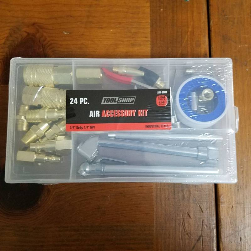 lot 3857 image: 24 Piece Air Accessory Kit, Blowgun, Tire Gauge, Ball Inflation Needles & More