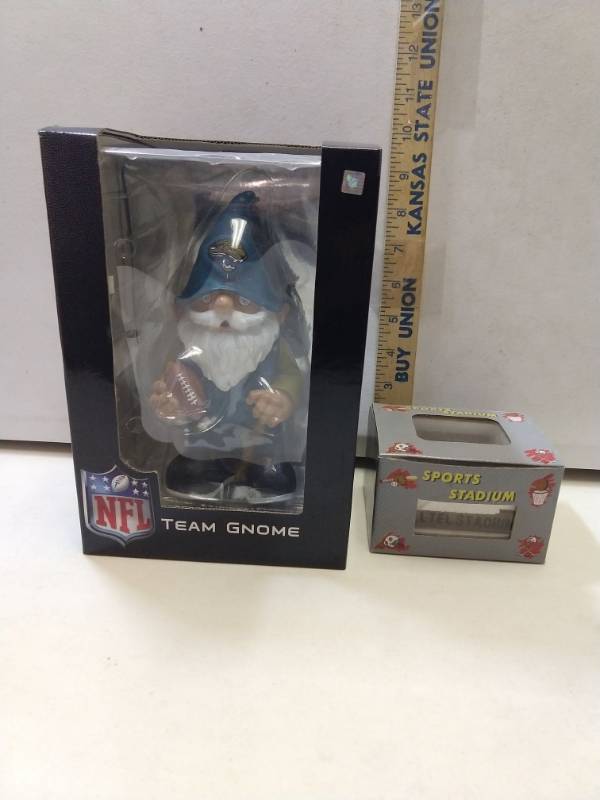 lot 2858 image: Jacksonville Jaguars NFL 8  Mini Garden Gnome plus the stadium replica