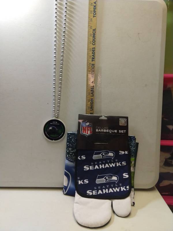 lot 2878 image: Seattle Seahawks NFL Premium 3-Piece Barbeque Tailgate Set plus sports beads