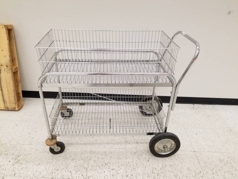 lot 8712 image: Chrome Rolling Mailroom Cart