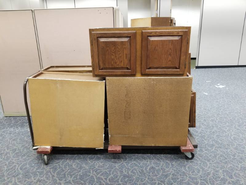lot 8717 image: Lot of Raised Panel Wood Cabinets