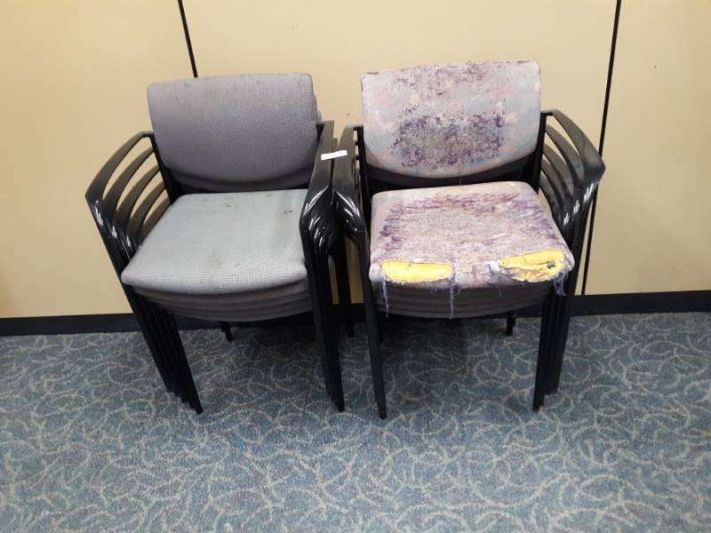 lot 8823 image: Stackable Metal Arm Chairs