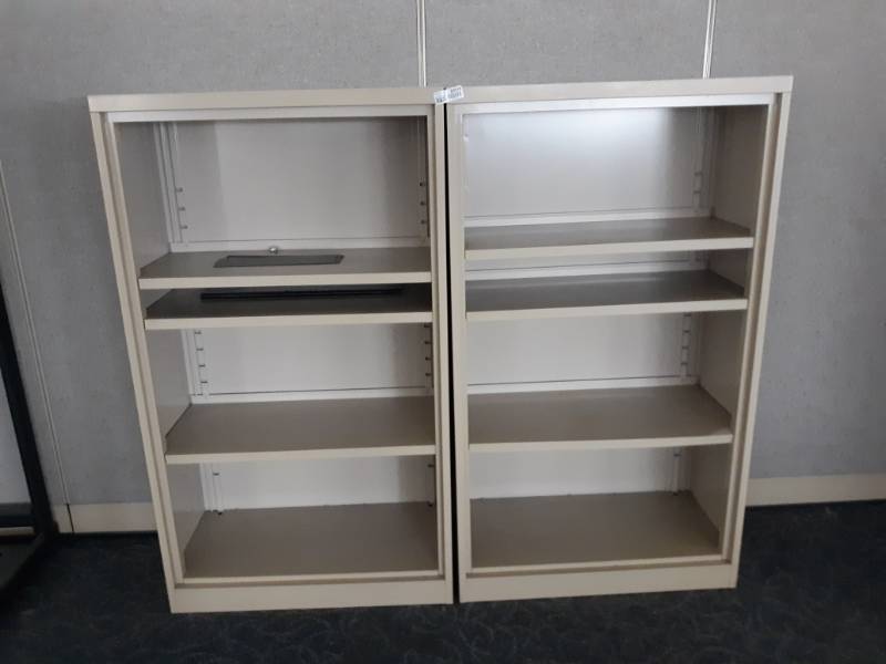 lot 8859 image: Two 4 Shelf Metal Bookcases